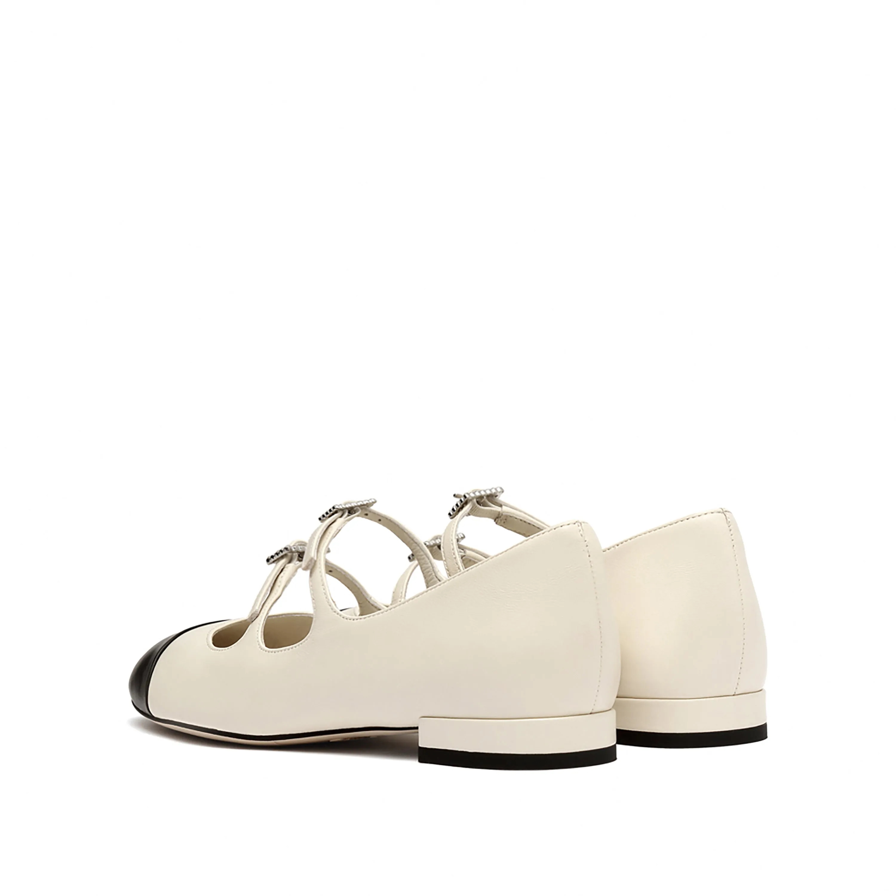 White Waxy Toe Cap Mary Jane Flats