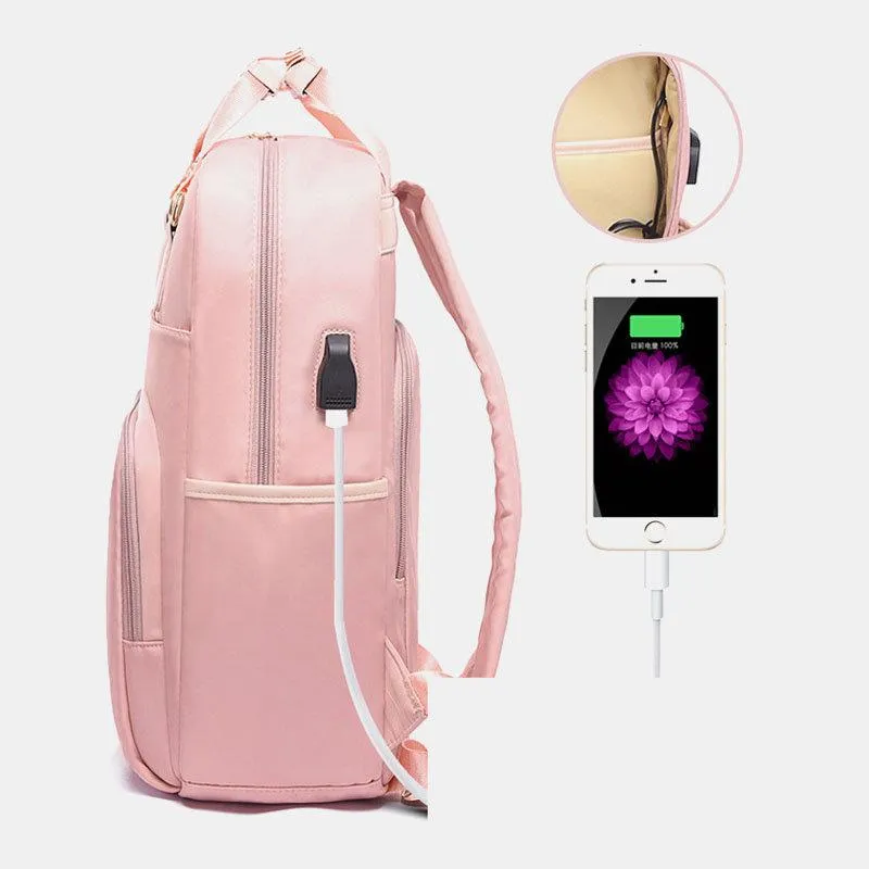 Women Latop Backpack Nylon Waterproof Multifunction Casual Patchwork Backpack