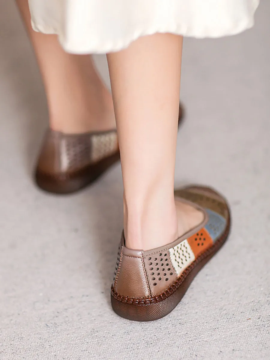 Women Summer Vintage Leather Spliced Cutout Shoes ZZ1003