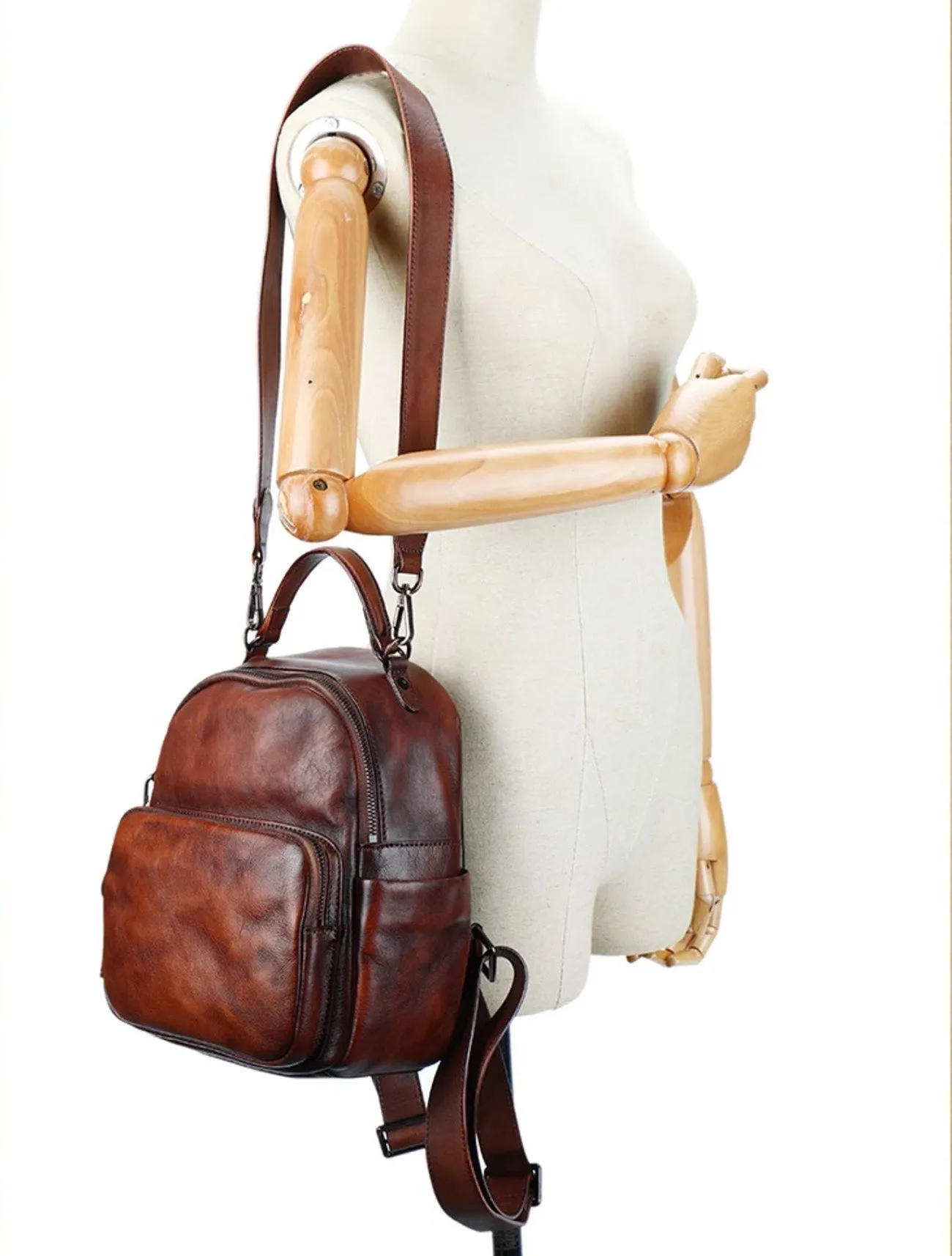 Womens Convertible Leather Backpack Purse Ladies Black Leather Rucksack