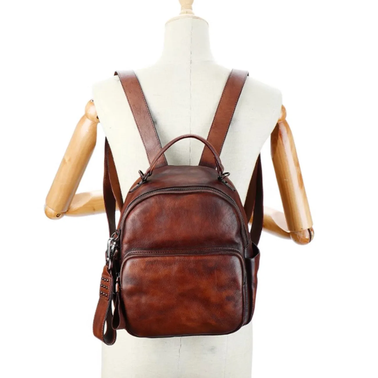 Womens Convertible Leather Backpack Purse Ladies Black Leather Rucksack