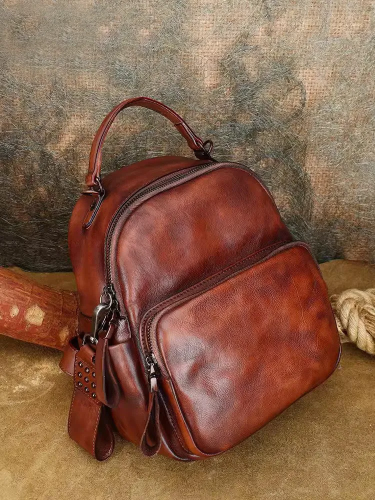 Womens Convertible Leather Backpack Purse Ladies Black Leather Rucksack