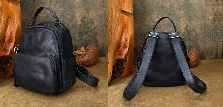 Womens Convertible Leather Backpack Purse Ladies Black Leather Rucksack
