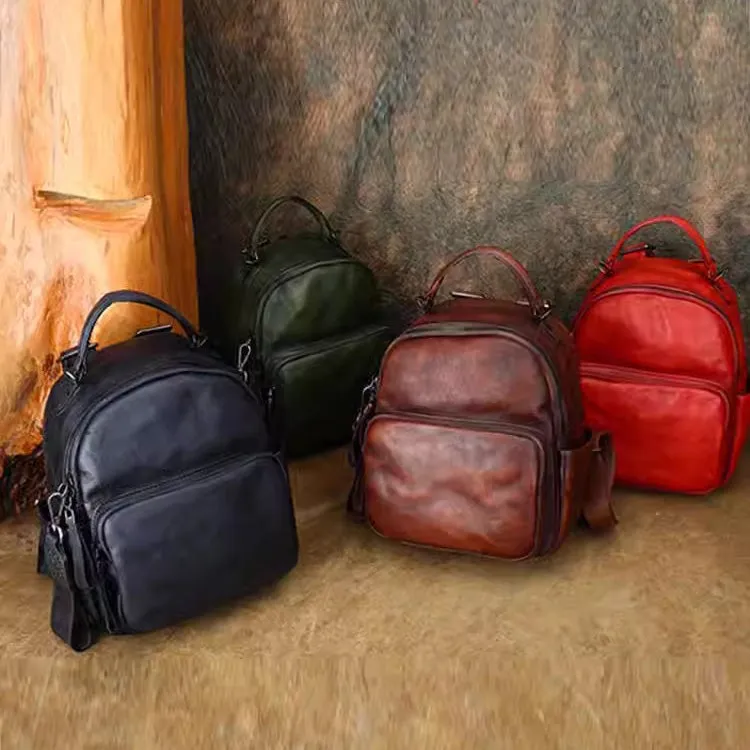 Womens Convertible Leather Backpack Purse Ladies Black Leather Rucksack