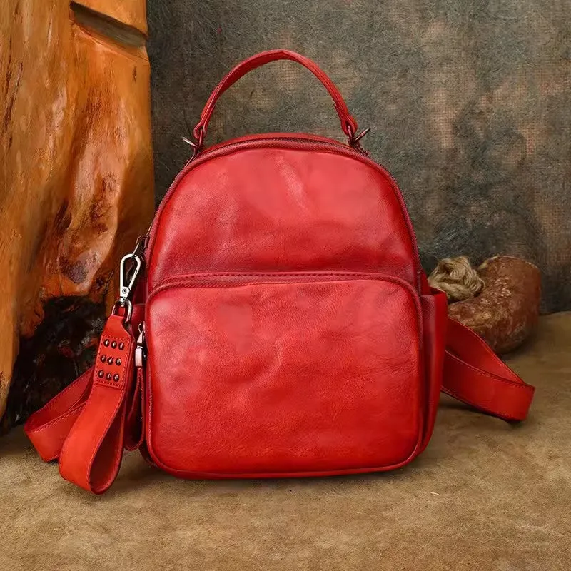 Womens Convertible Leather Backpack Purse Ladies Black Leather Rucksack