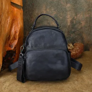 Womens Convertible Leather Backpack Purse Ladies Black Leather Rucksack
