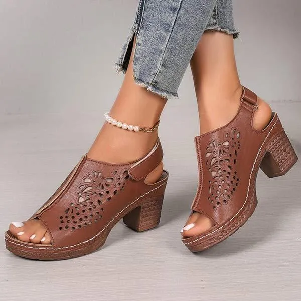 Women's Cutout Velcro Strap High Heel Sandals 10840190C
