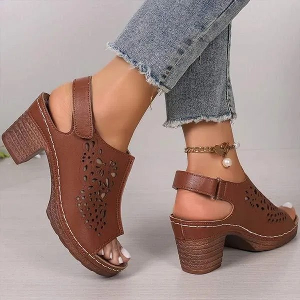 Women's Cutout Velcro Strap High Heel Sandals 10840190C