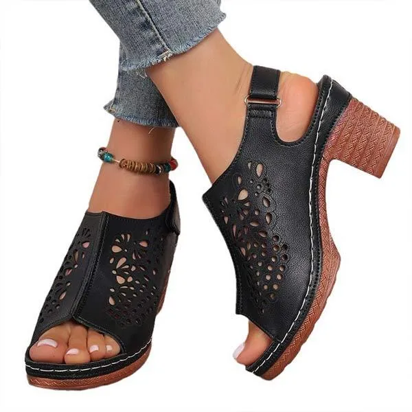 Women's Cutout Velcro Strap High Heel Sandals 10840190C