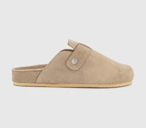 Womens OFFICE Star Buckle Detail Slip On Clogs Taupe Suede