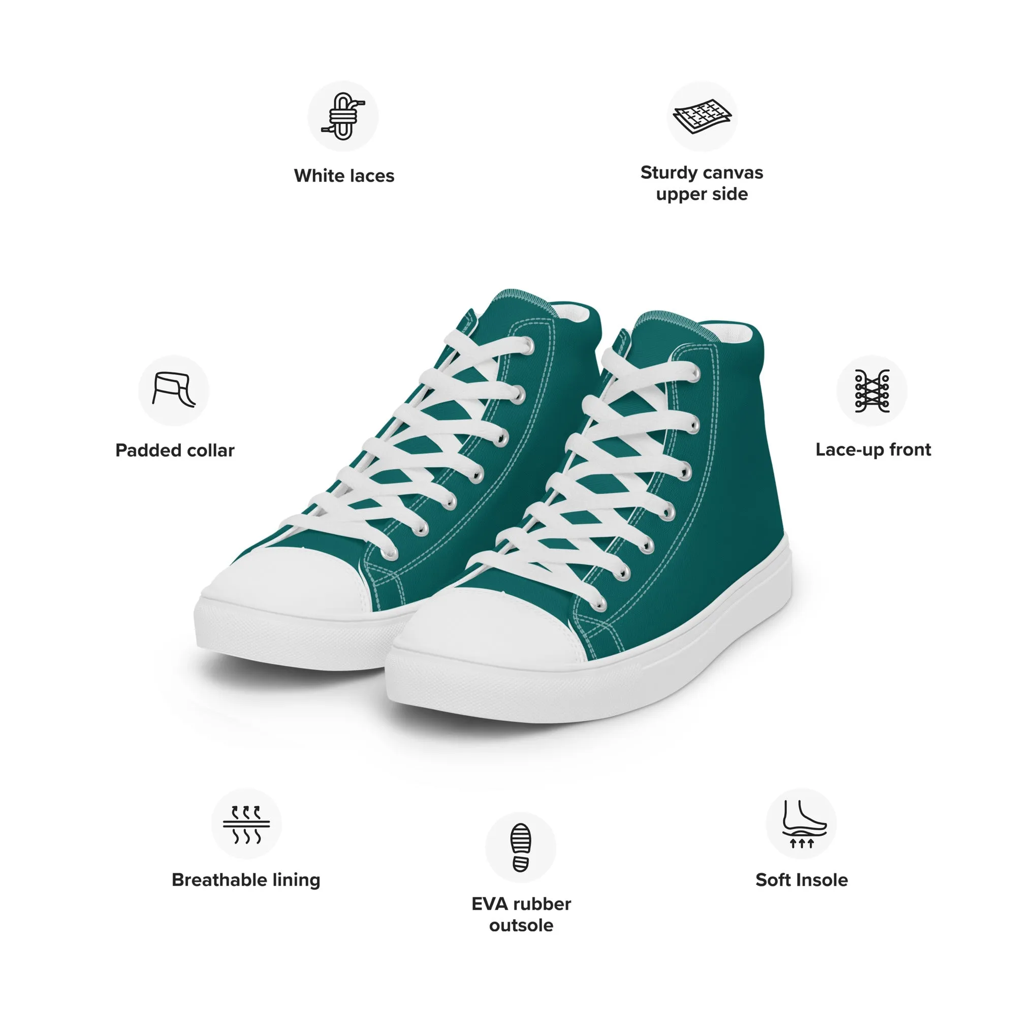 Women’s Turquois High Top Canvas Shoes, Turquois Sneakers