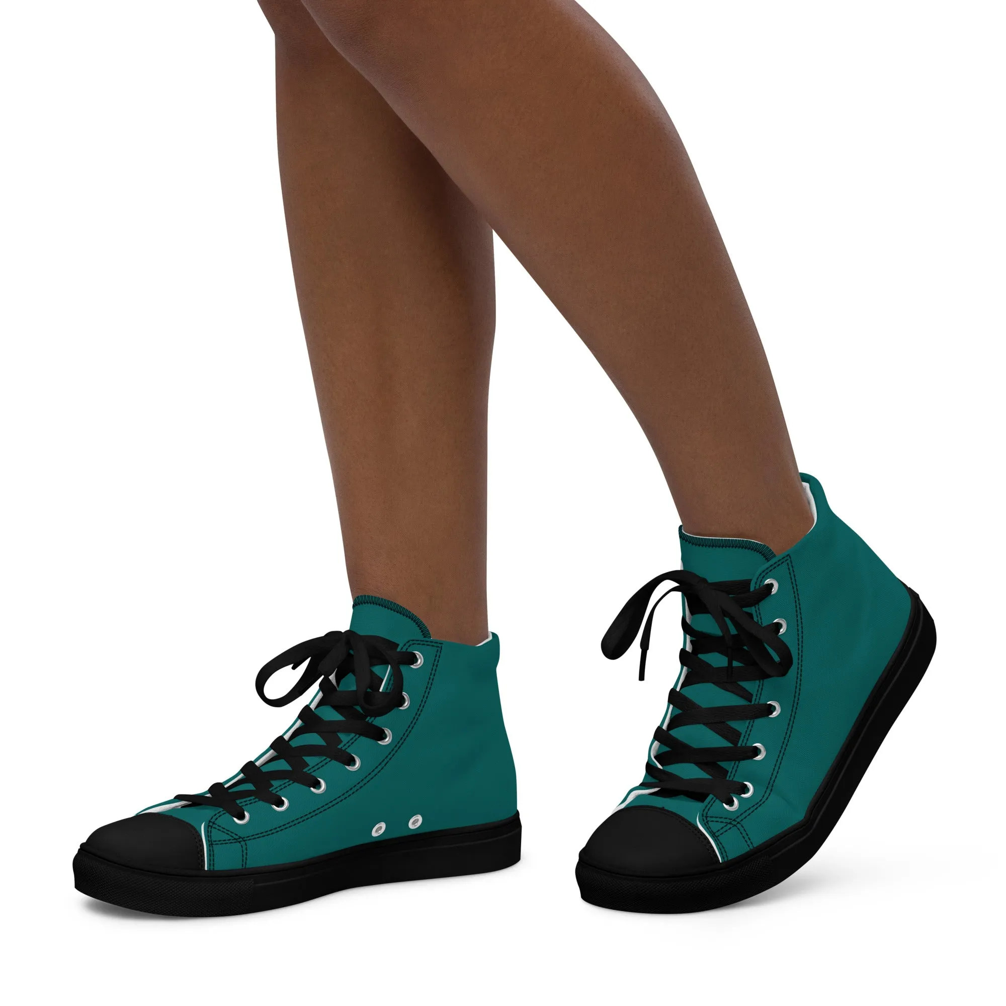 Women’s Turquois High Top Canvas Shoes, Turquois Sneakers