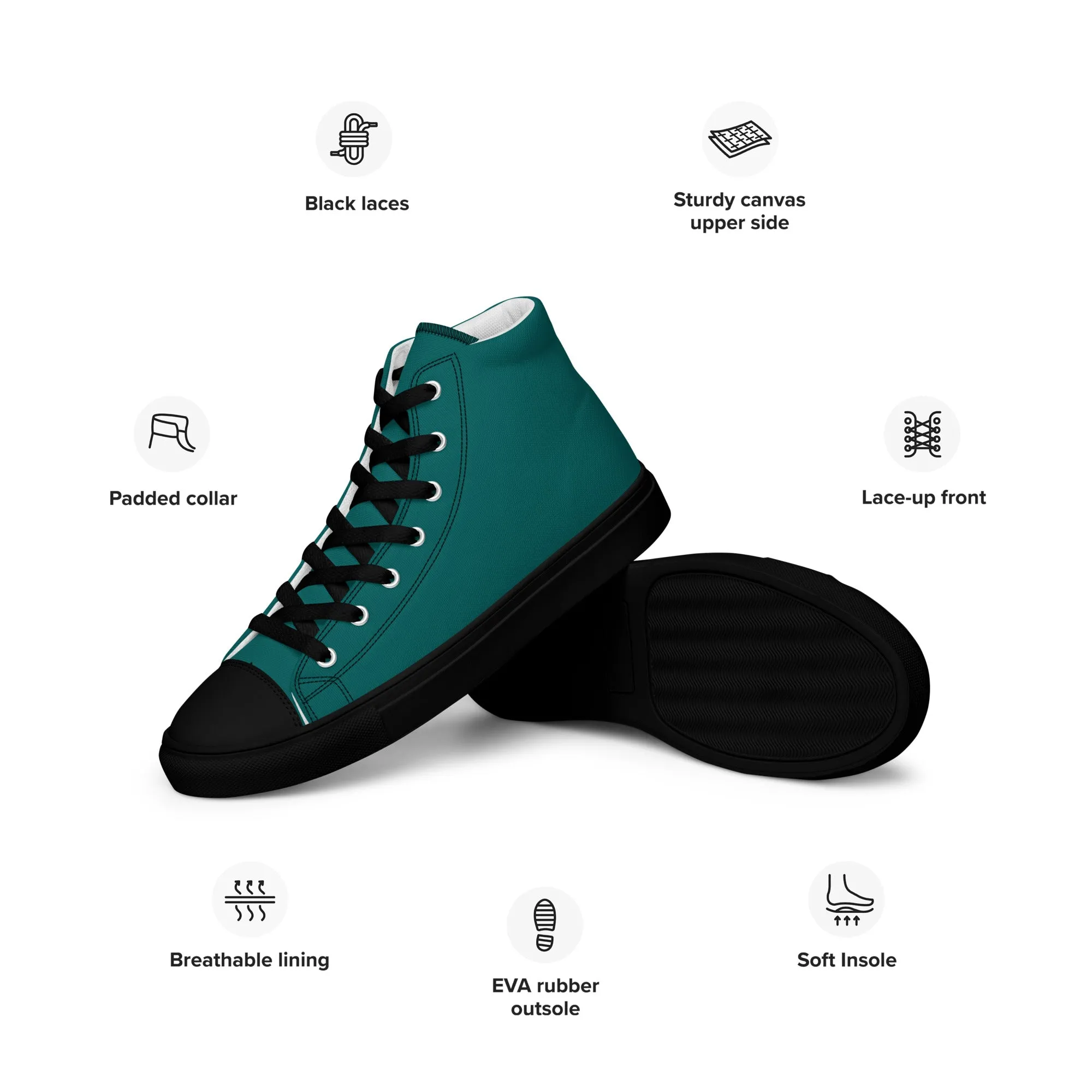 Women’s Turquois High Top Canvas Shoes, Turquois Sneakers