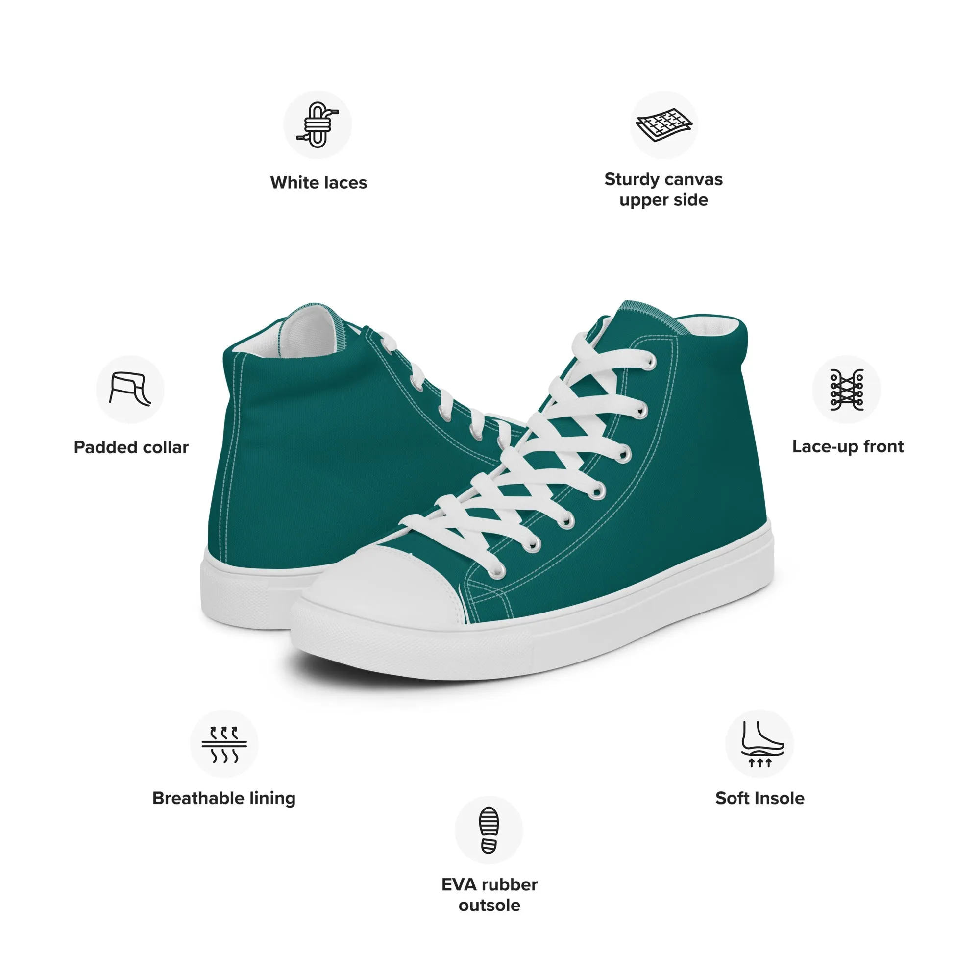 Women’s Turquois High Top Canvas Shoes, Turquois Sneakers