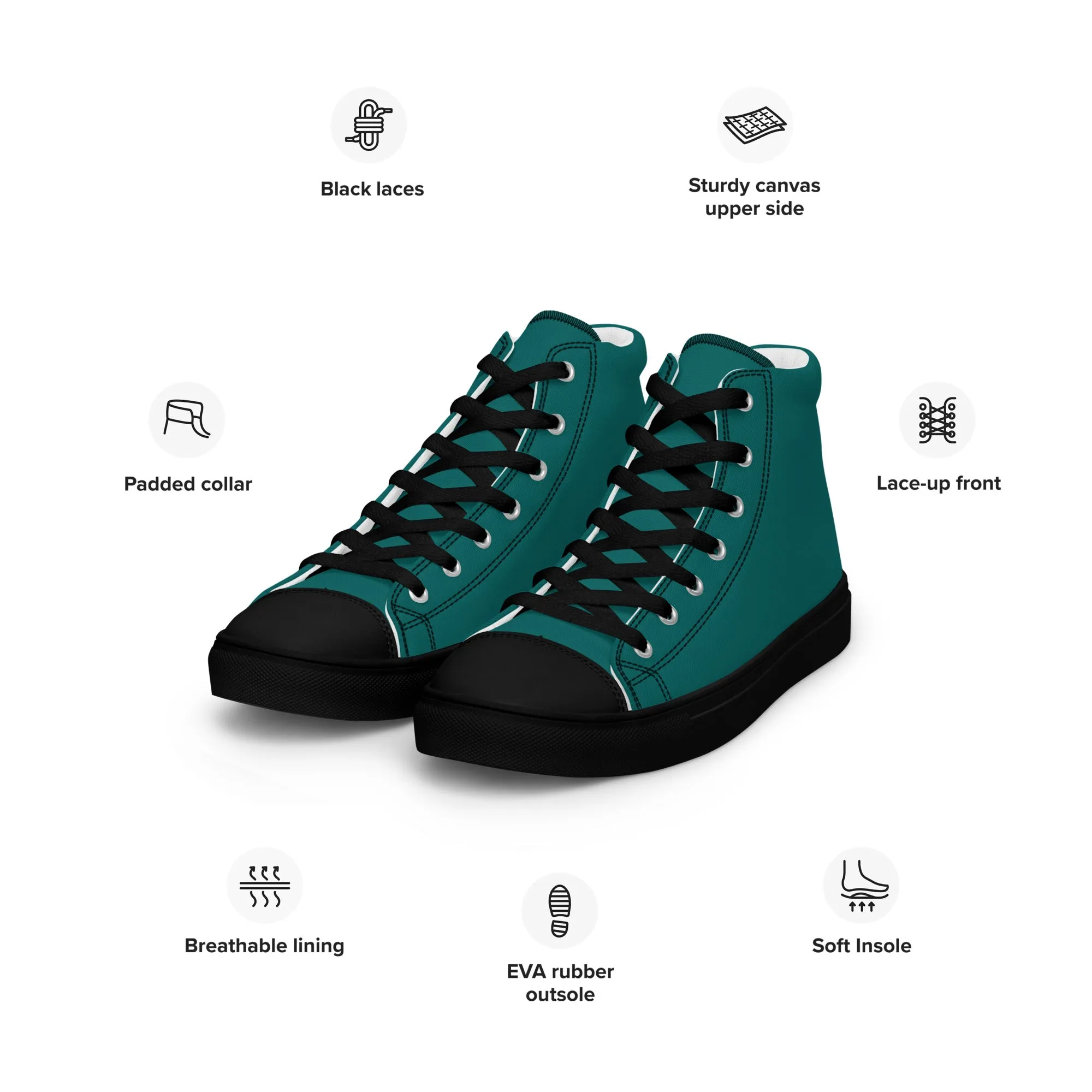 Women’s Turquois High Top Canvas Shoes, Turquois Sneakers
