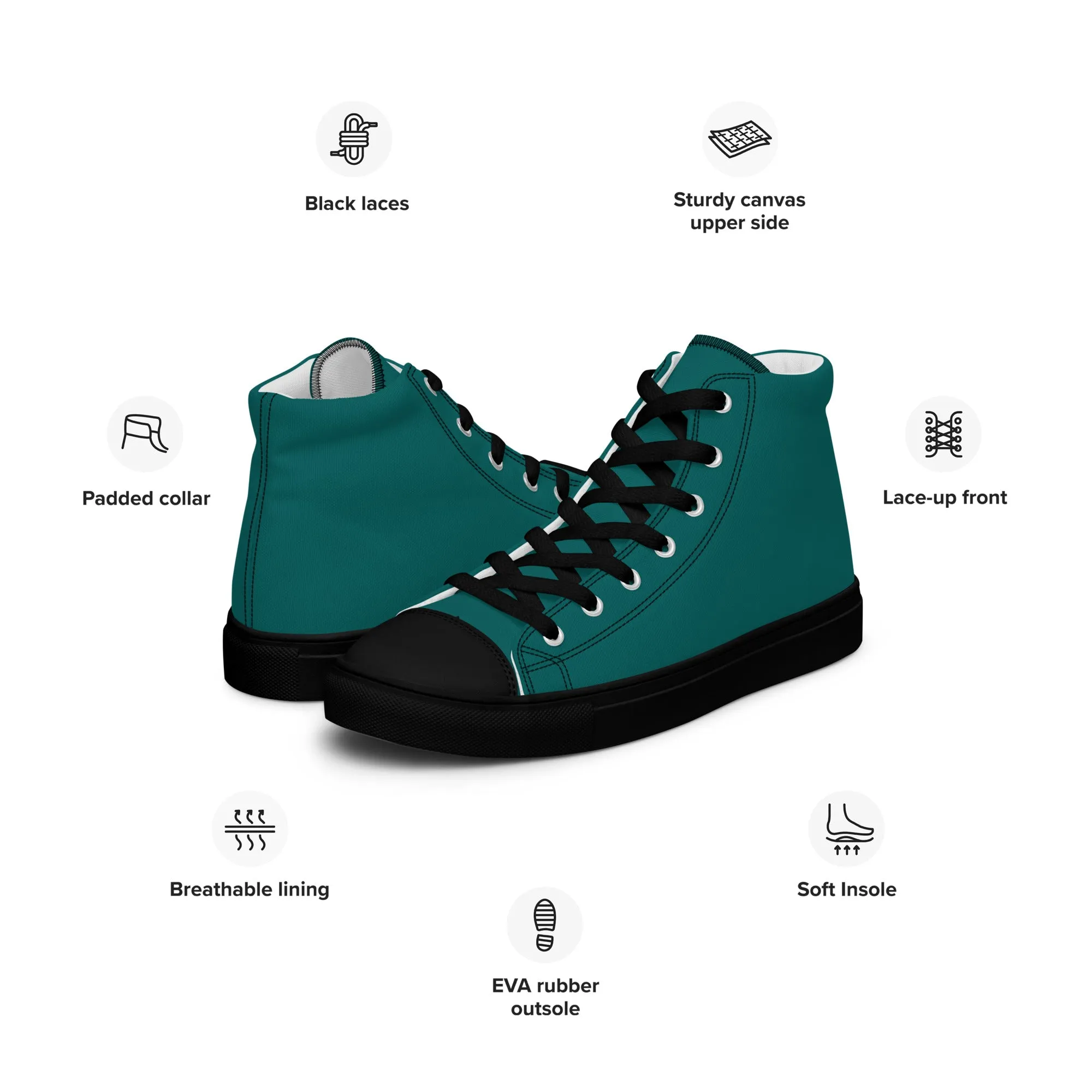 Women’s Turquois High Top Canvas Shoes, Turquois Sneakers