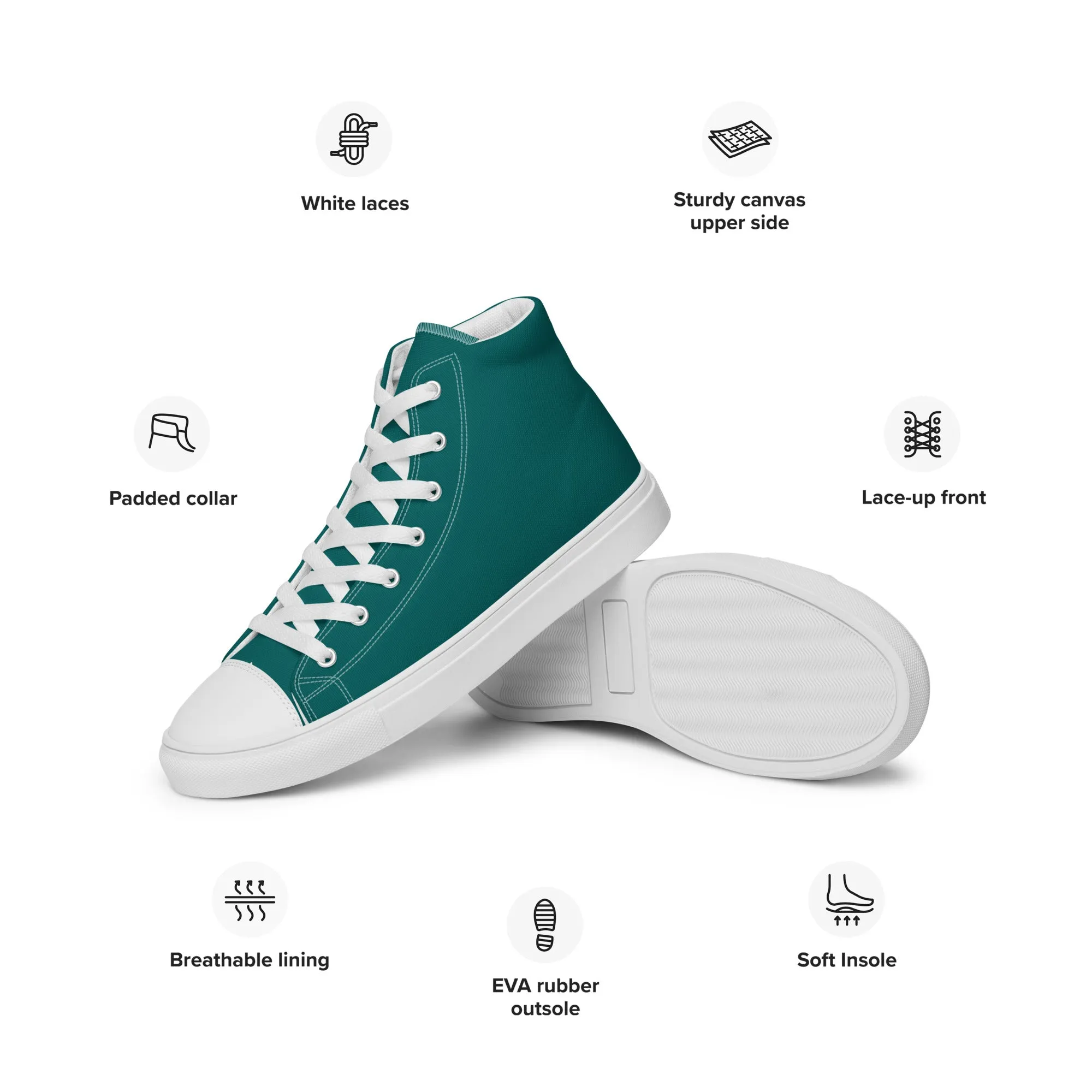 Women’s Turquois High Top Canvas Shoes, Turquois Sneakers
