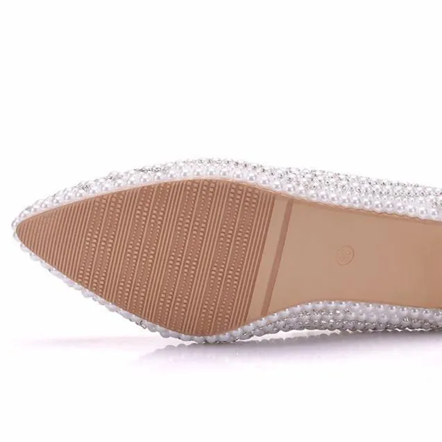 Women's white imitation pearls kitten heel wedding pumps