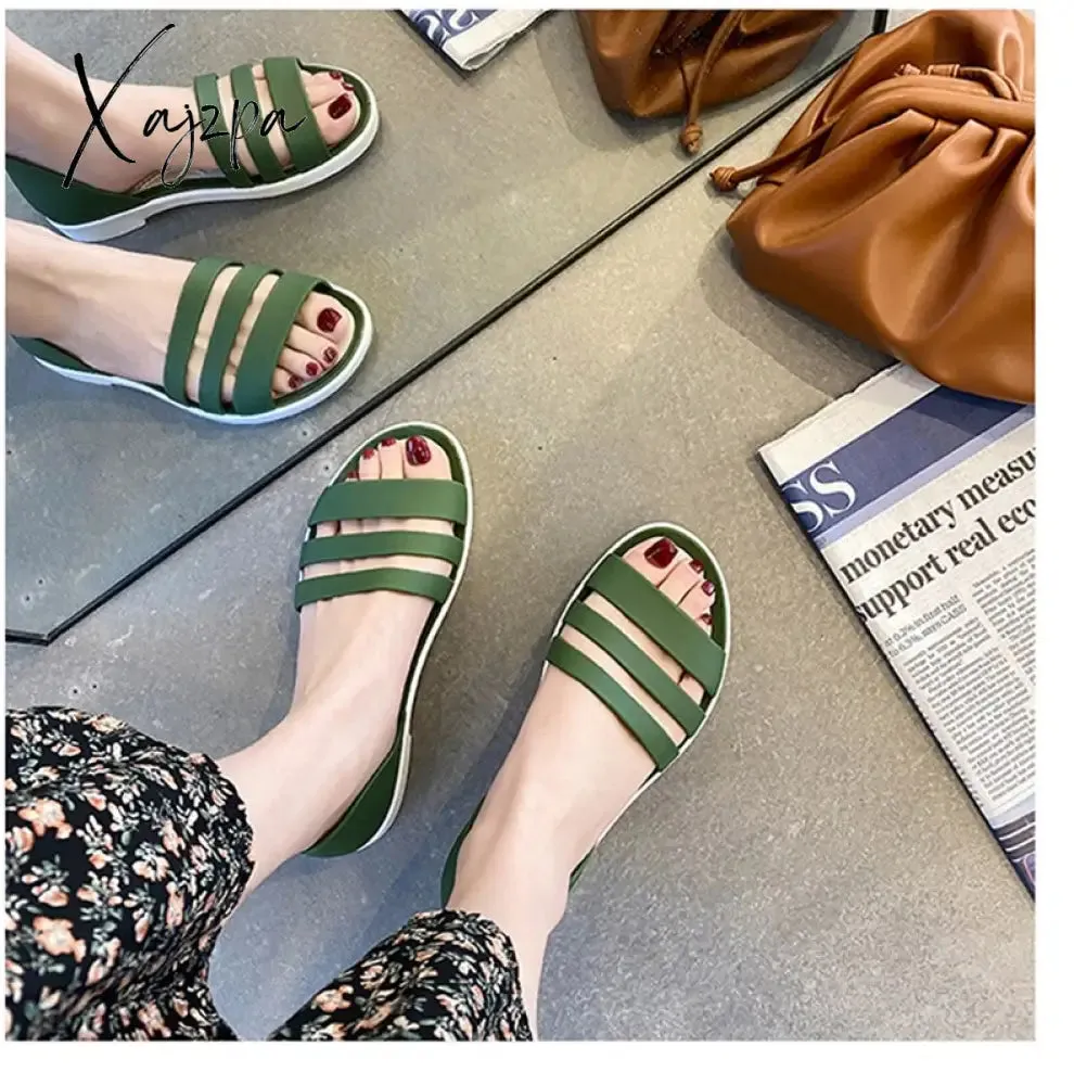 Xajzpa - Women Summer Sandals Flats Shoes New Jelly Beach Sandals Comfortable Casual Shoes Slip-On  Ladies Slippers 5 Colors