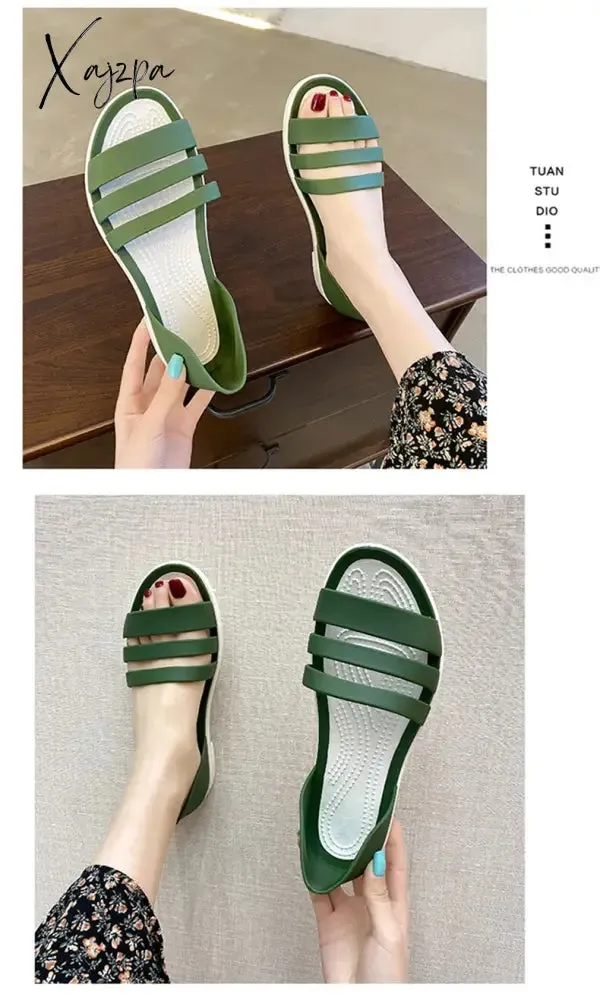 Xajzpa - Women Summer Sandals Flats Shoes New Jelly Beach Sandals Comfortable Casual Shoes Slip-On  Ladies Slippers 5 Colors