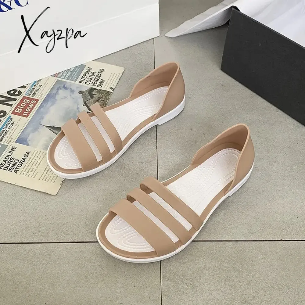 Xajzpa - Women Summer Sandals Flats Shoes New Jelly Beach Sandals Comfortable Casual Shoes Slip-On  Ladies Slippers 5 Colors