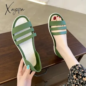 Xajzpa - Women Summer Sandals Flats Shoes New Jelly Beach Sandals Comfortable Casual Shoes Slip-On  Ladies Slippers 5 Colors