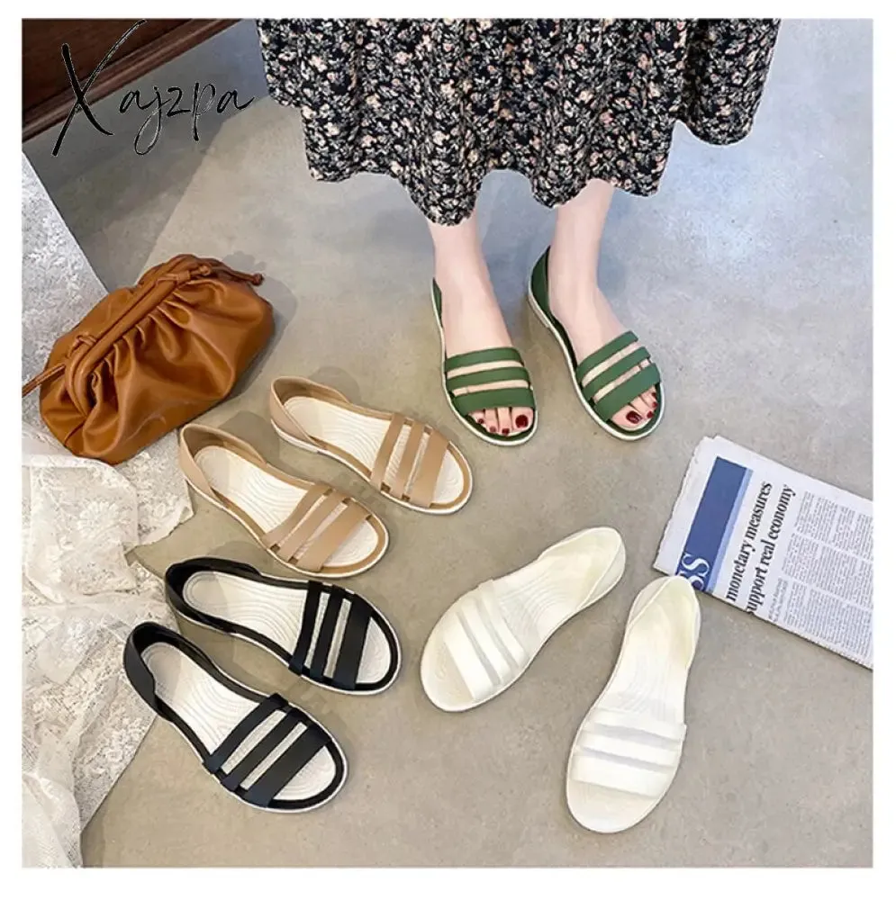 Xajzpa - Women Summer Sandals Flats Shoes New Jelly Beach Sandals Comfortable Casual Shoes Slip-On  Ladies Slippers 5 Colors