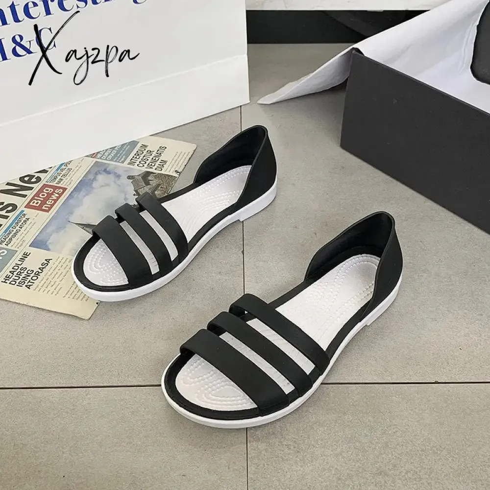 Xajzpa - Women Summer Sandals Flats Shoes New Jelly Beach Sandals Comfortable Casual Shoes Slip-On  Ladies Slippers 5 Colors
