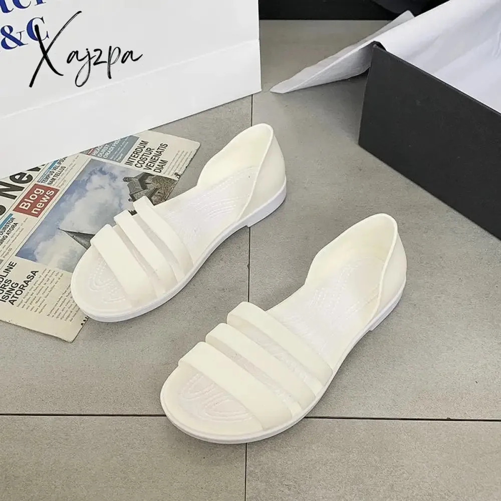 Xajzpa - Women Summer Sandals Flats Shoes New Jelly Beach Sandals Comfortable Casual Shoes Slip-On  Ladies Slippers 5 Colors