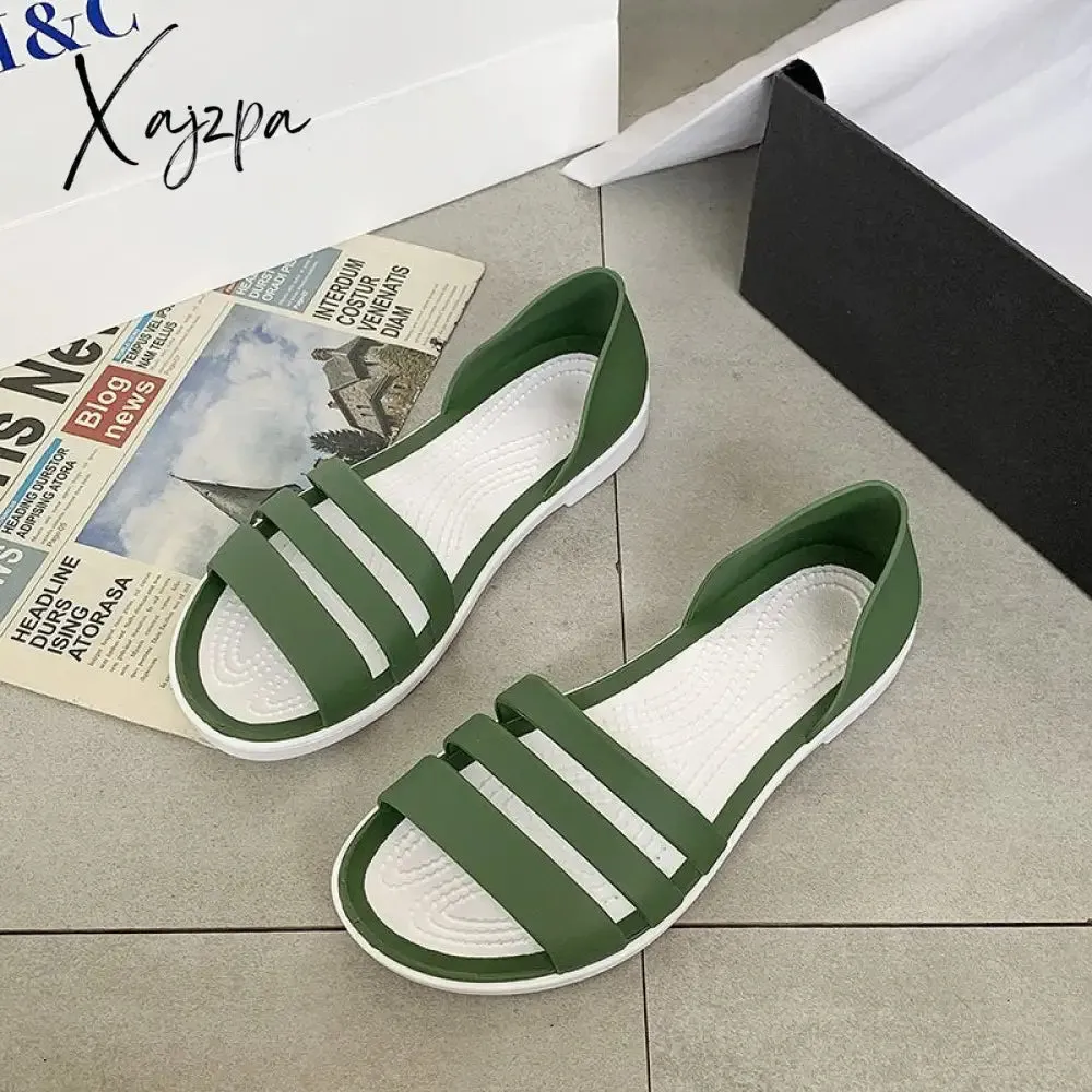 Xajzpa - Women Summer Sandals Flats Shoes New Jelly Beach Sandals Comfortable Casual Shoes Slip-On  Ladies Slippers 5 Colors