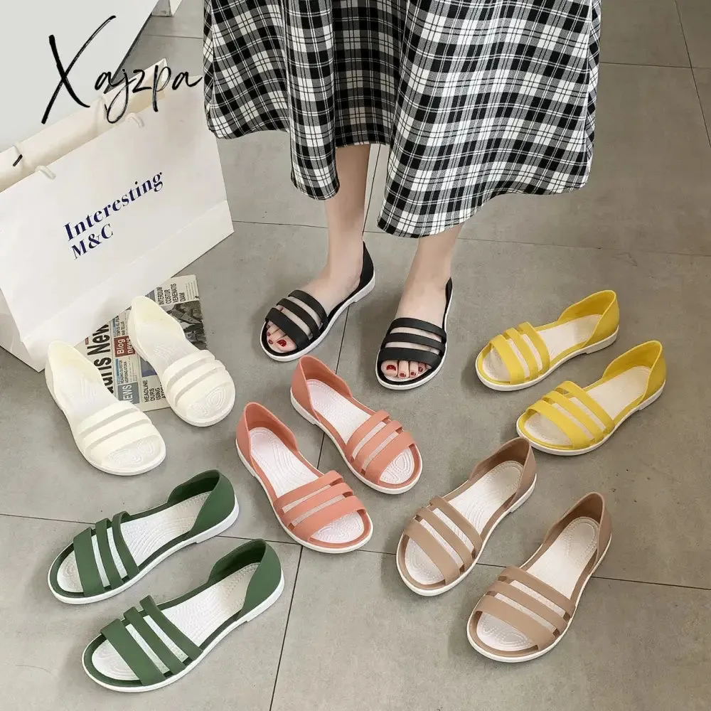 Xajzpa - Women Summer Sandals Flats Shoes New Jelly Beach Sandals Comfortable Casual Shoes Slip-On  Ladies Slippers 5 Colors