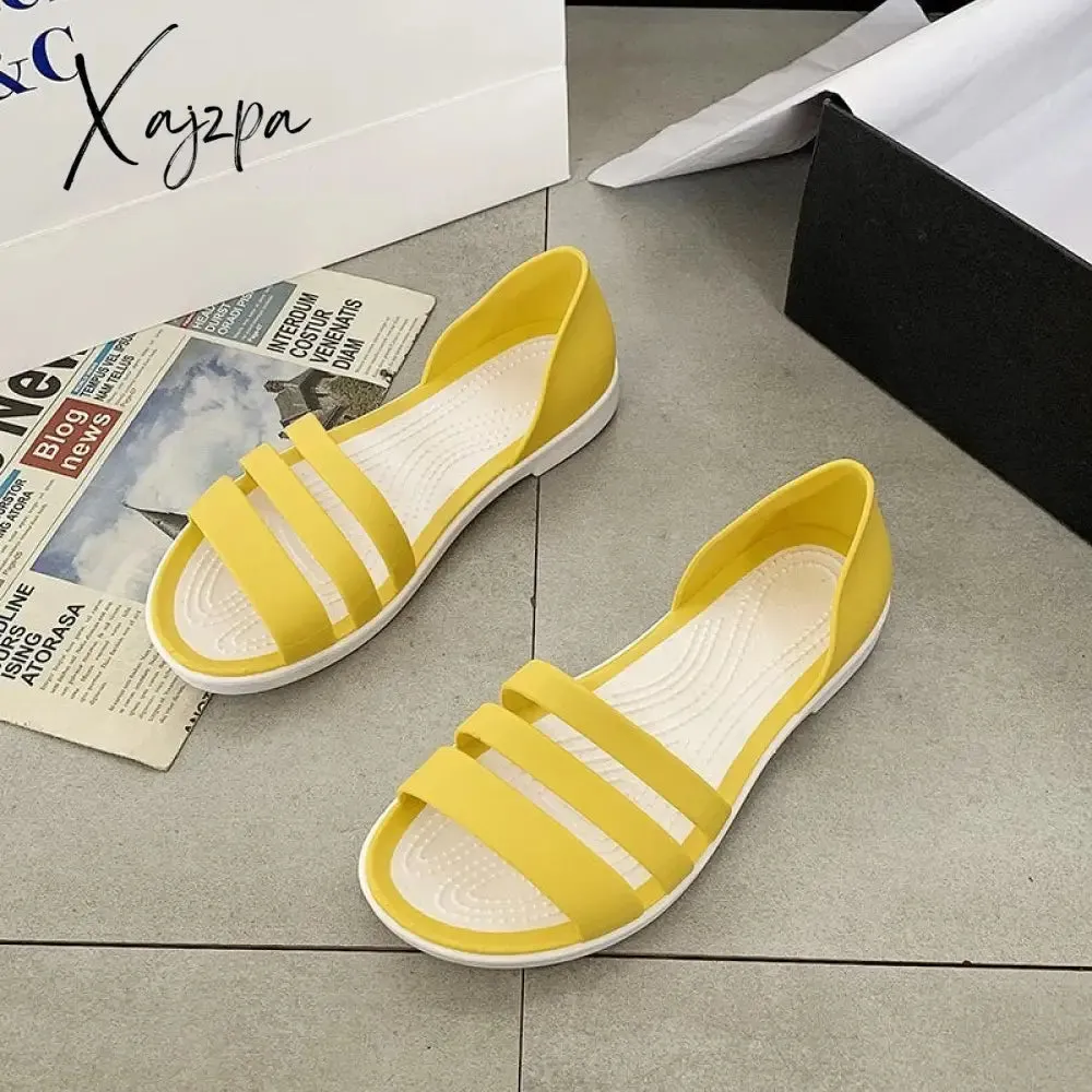 Xajzpa - Women Summer Sandals Flats Shoes New Jelly Beach Sandals Comfortable Casual Shoes Slip-On  Ladies Slippers 5 Colors