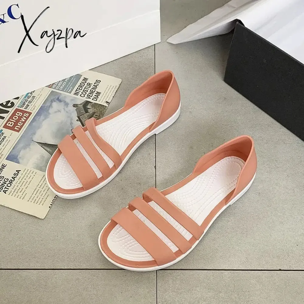 Xajzpa - Women Summer Sandals Flats Shoes New Jelly Beach Sandals Comfortable Casual Shoes Slip-On  Ladies Slippers 5 Colors
