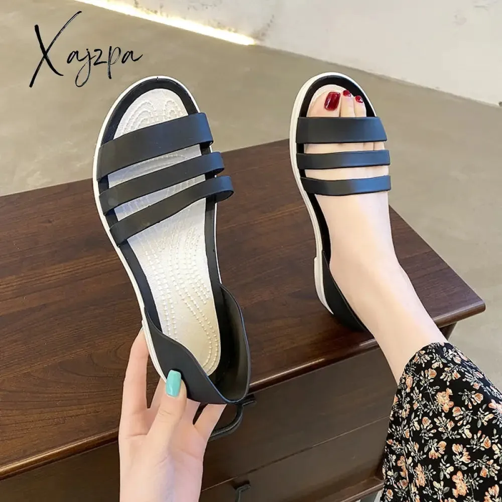 Xajzpa - Women Summer Sandals Flats Shoes New Jelly Beach Sandals Comfortable Casual Shoes Slip-On  Ladies Slippers 5 Colors