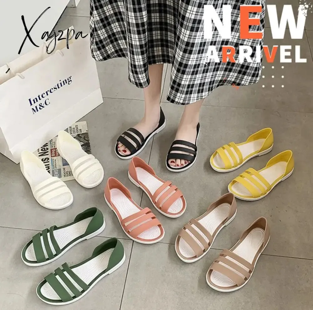 Xajzpa - Women Summer Sandals Flats Shoes New Jelly Beach Sandals Comfortable Casual Shoes Slip-On  Ladies Slippers 5 Colors